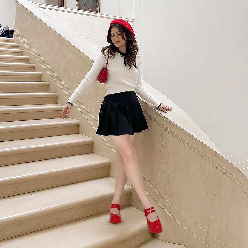 Platform Mary Jane Shoes - Ankle Strap Round Toe Goth Chunky Pumps Oxfords