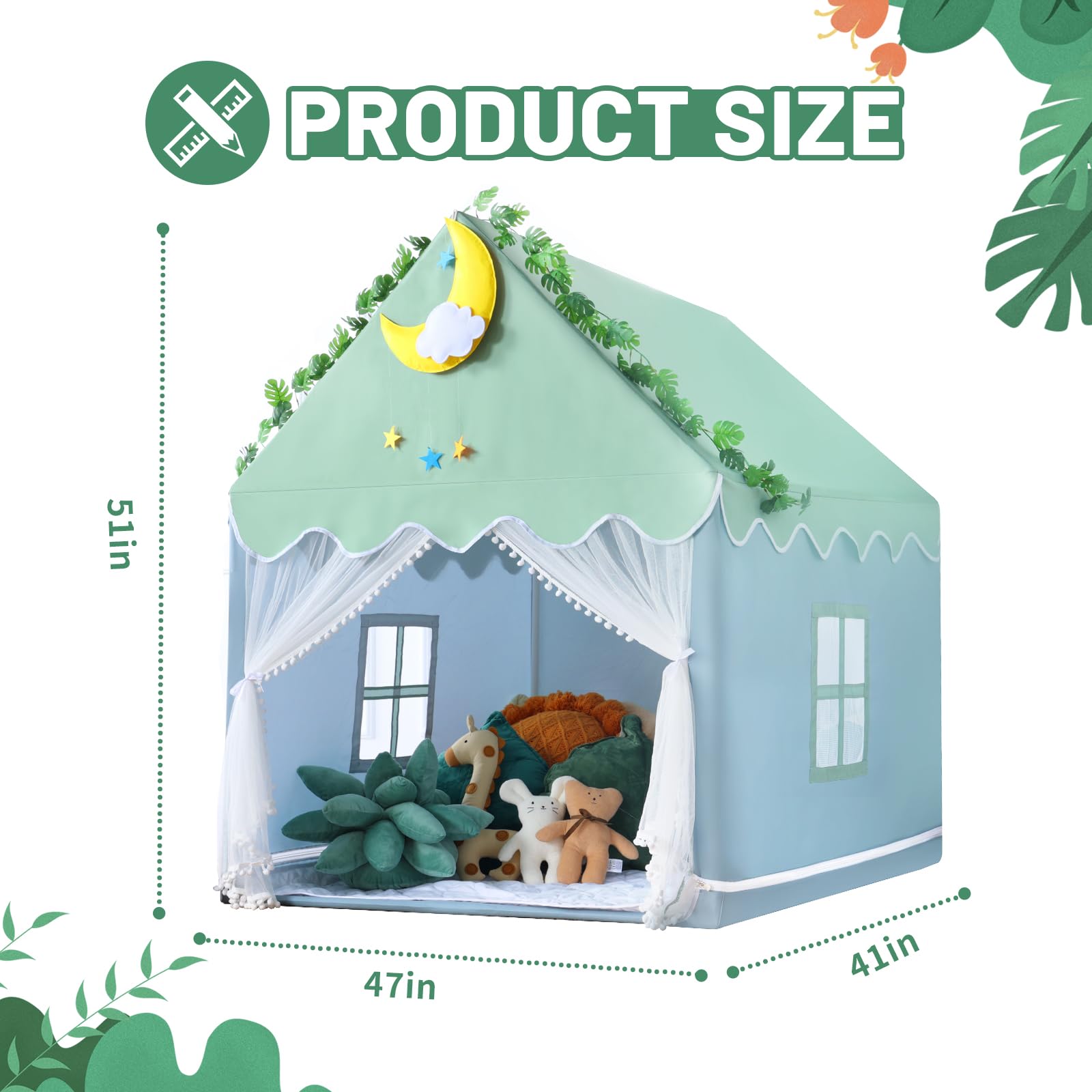 Kid Tent with Mat, Star Lights - Kids Play Tents for Toddlers Kids Tents Indoor Playhouse - Princess Tent for Girls Toy House