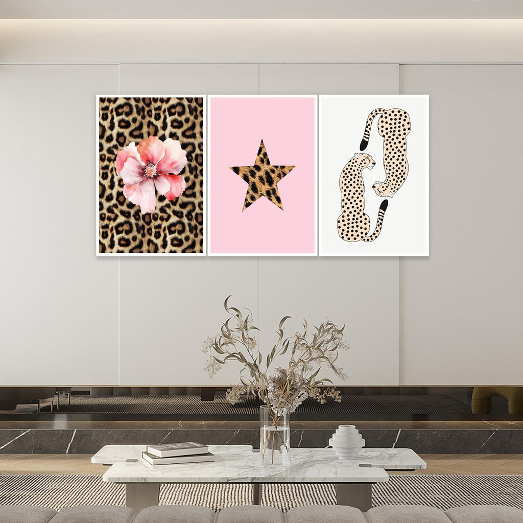 Pink Set of 3 Leopard Wall Art Prints Trendy Girly Cheetah Print Poster for Home Decor 16X24 in Unframed