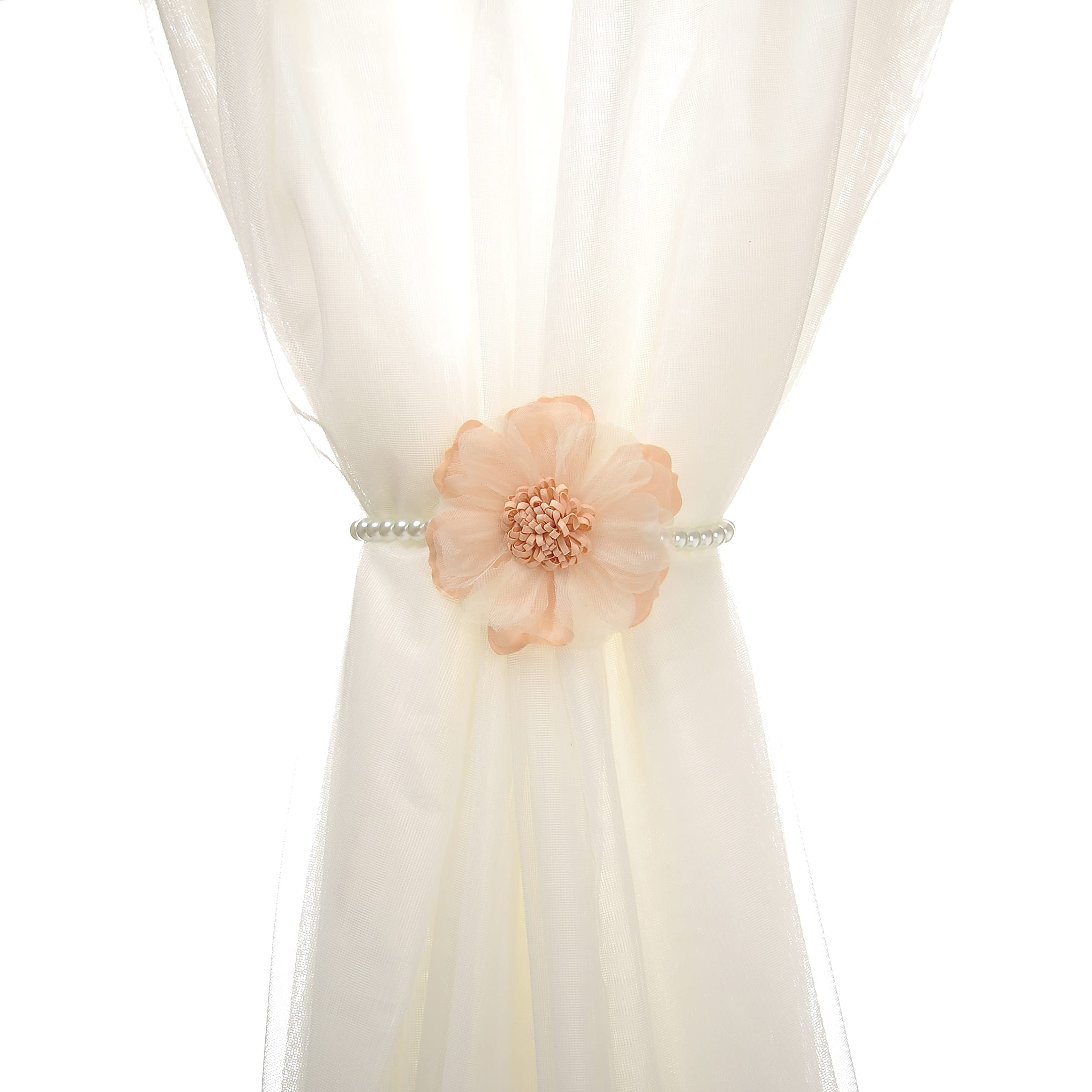 Elegant Pearl Magnetic Curtain Tieback with Handmade Flower Decorative Drapery Holdbacks Rope Holder