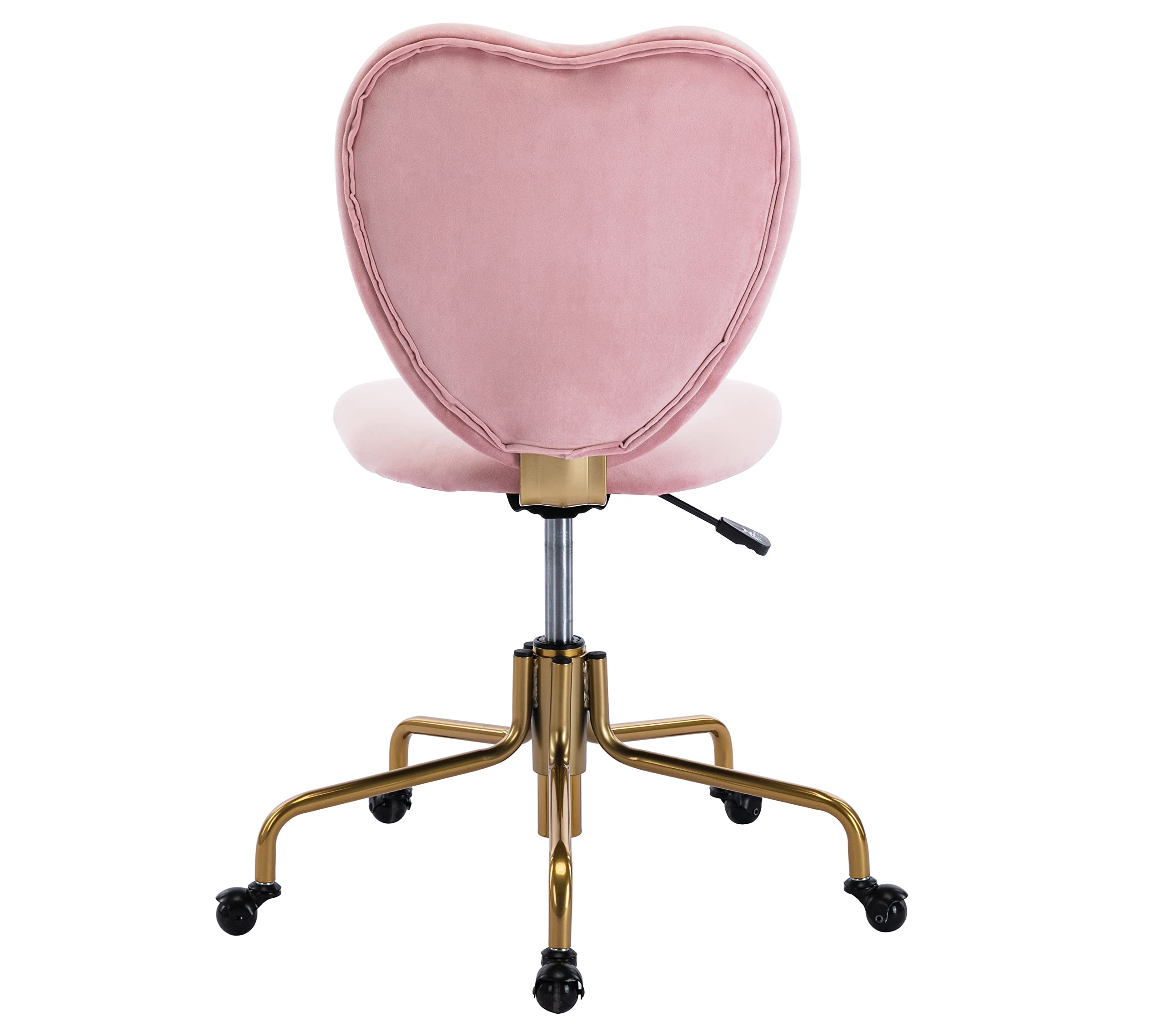 Coquette Adjustable Swivel Desk Chair with Wheels, Pink Upholstered Velvet Office Vanity Task Chair with Heart Back