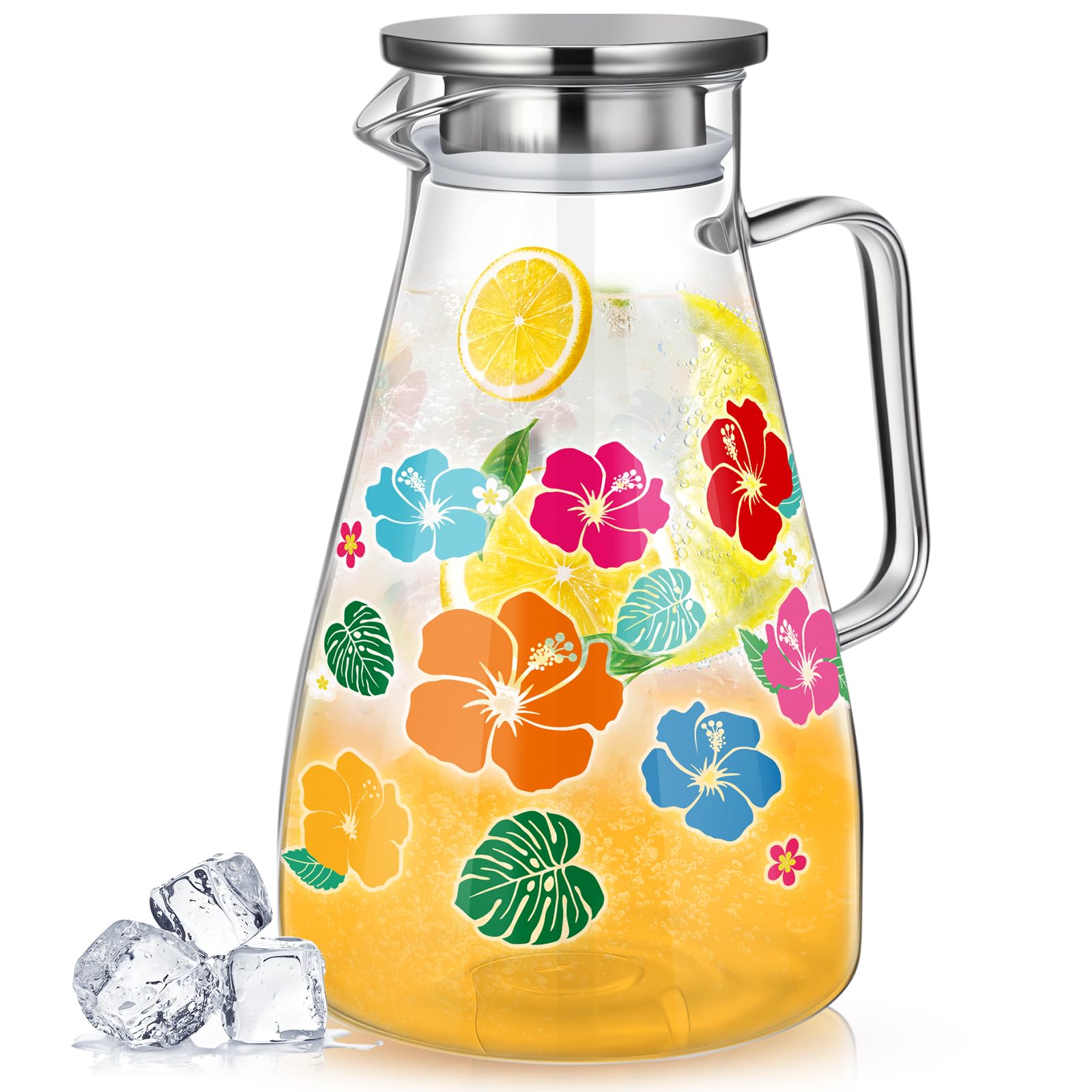 Glass Pitcher with Lid Water Pitcher with Handles Hot and Cold Resistant
