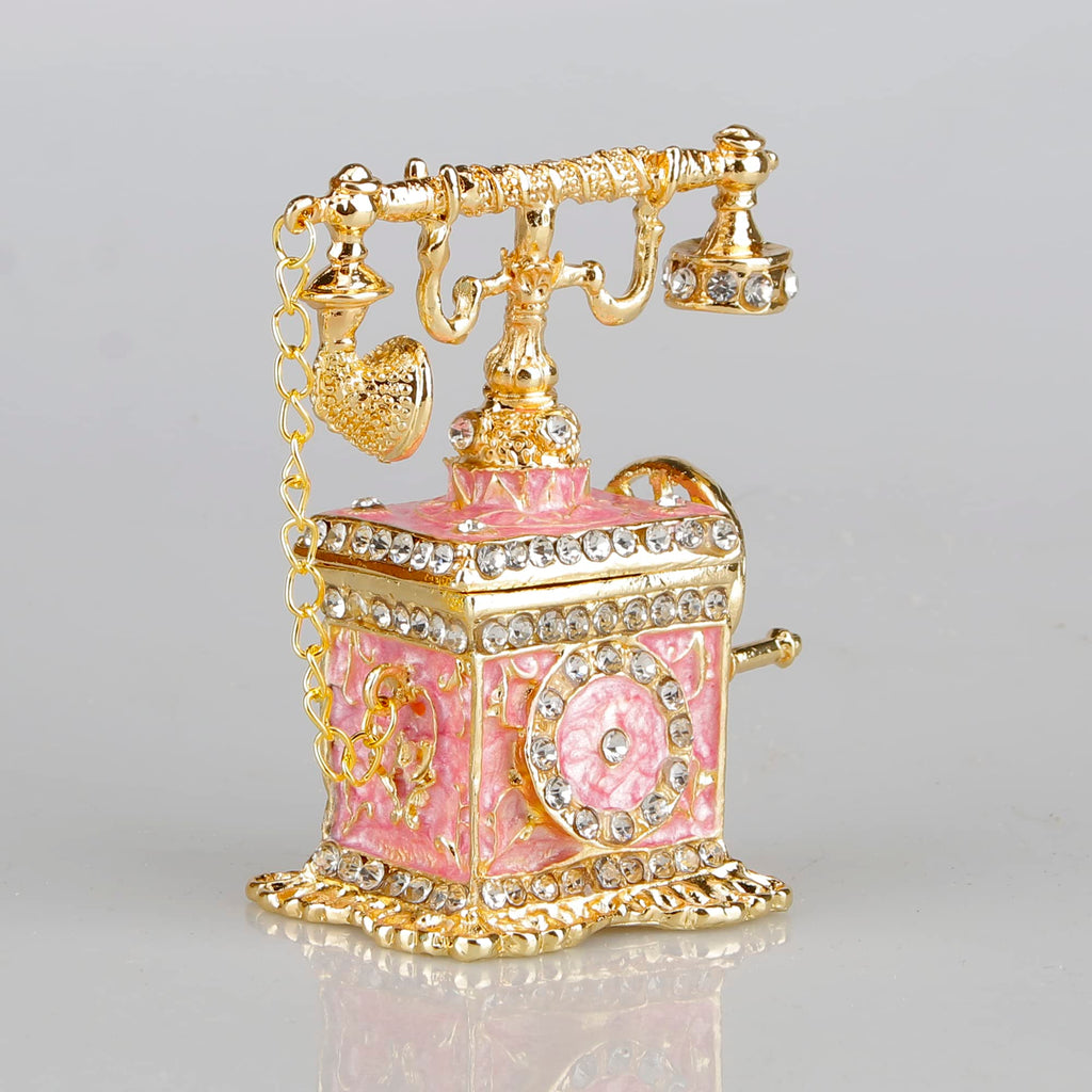 Hand Painted Enameled Decorative Telephone Hinged Jewelry Trinket Bo