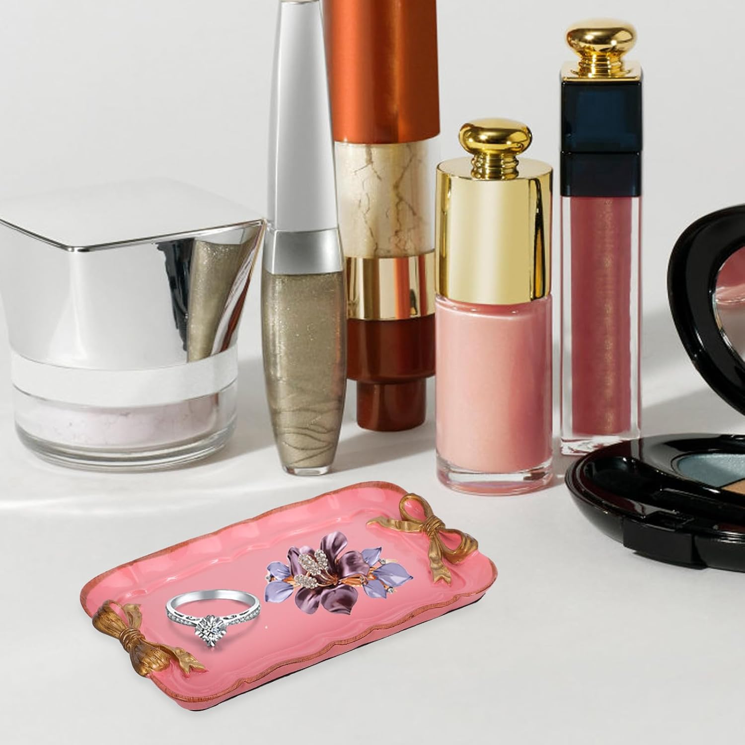 Vintage Pink Bow-Knot Resin Tray â€?Decorative Storage Dish