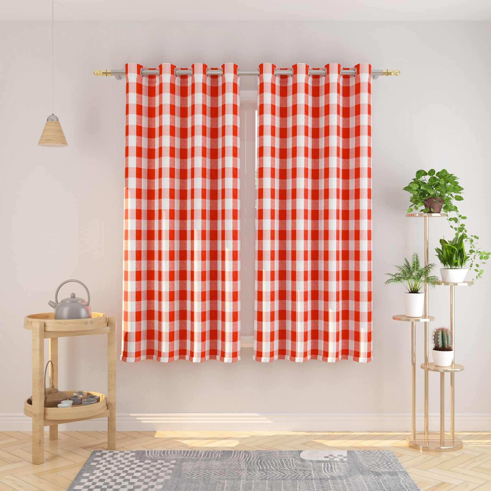 Tier Curtains Check Gingham Plaid Window Curtain Panels Bathroom Grommet Top Window Treatment 2 Panels