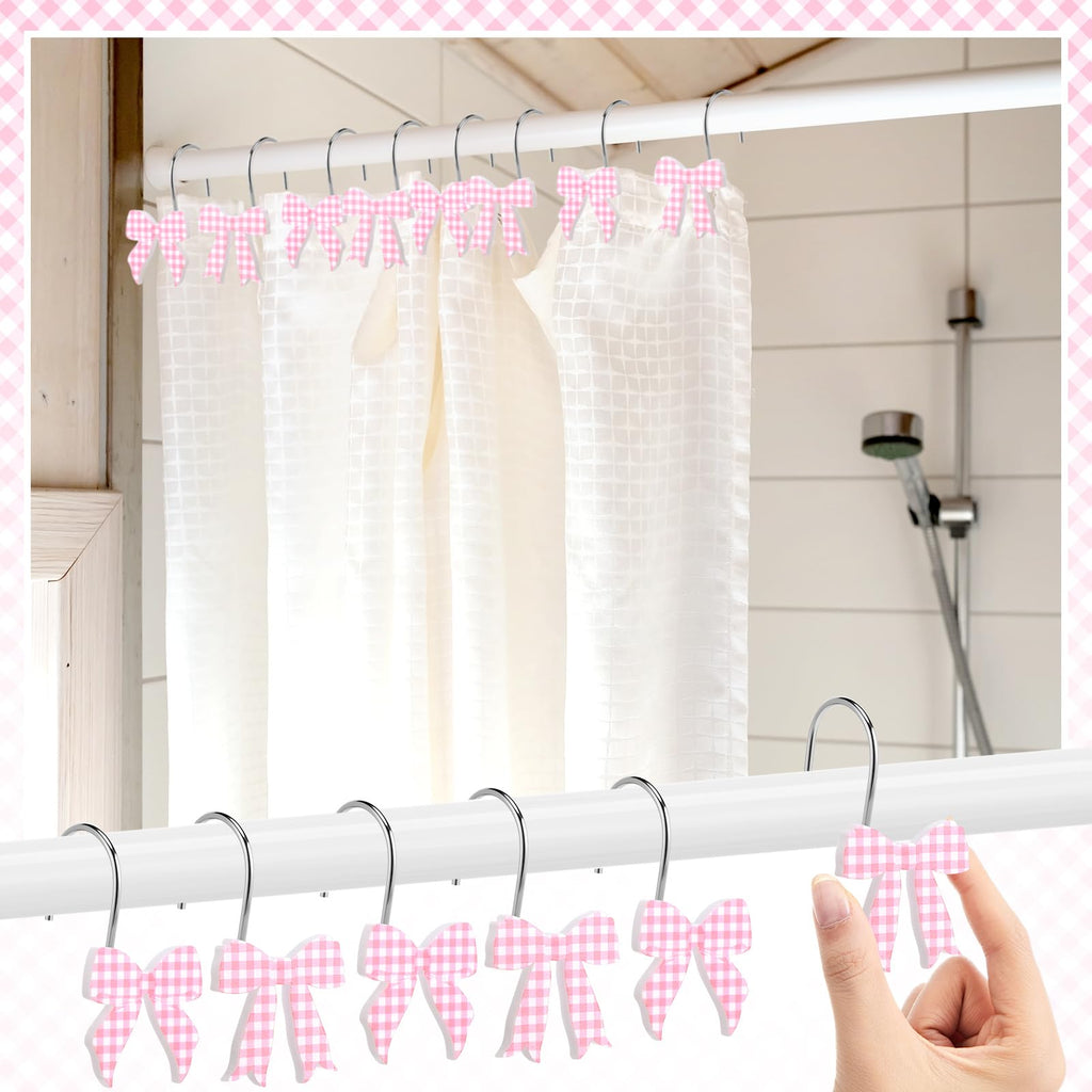 Pink Bow Shower Curtain Hooks Metal Rustproof Curtain Hangers