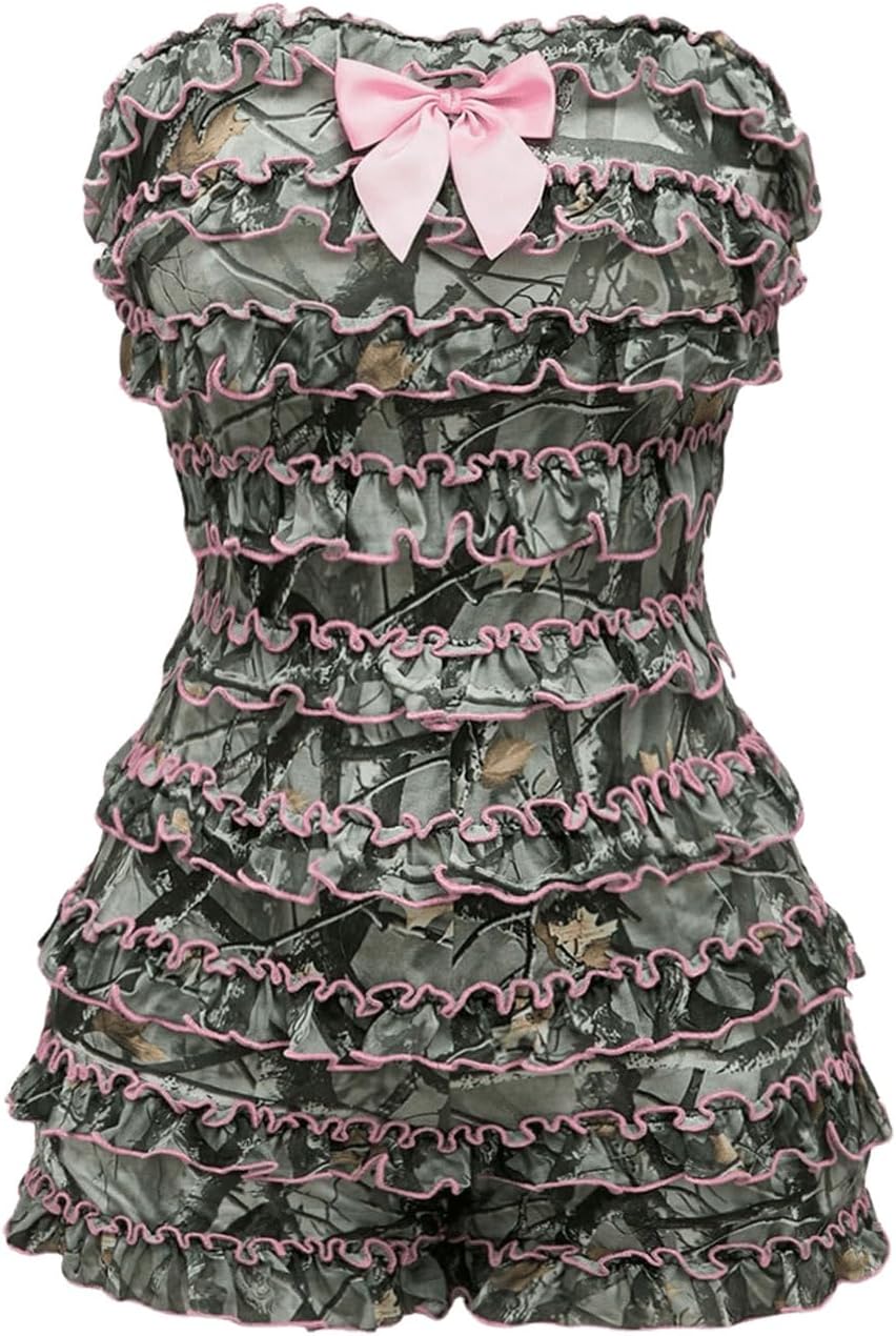 Women's Strapless Tube Jumpsuit with Ruffles, Punk, Gothic Style