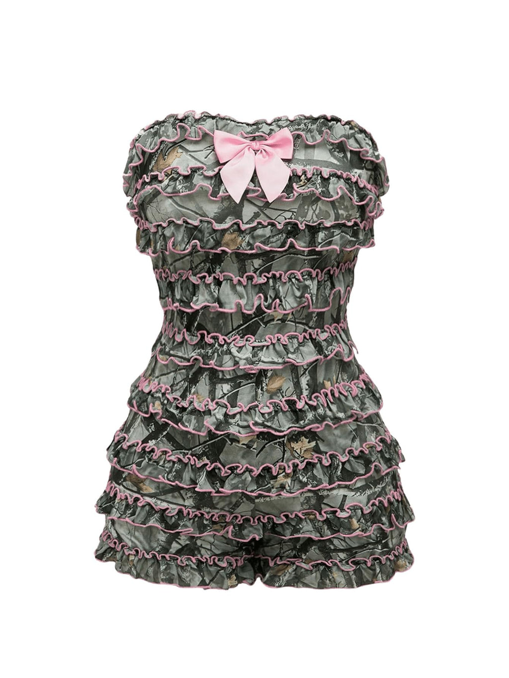 Women's Strapless Tube Jumpsuit with Ruffles, Punk, Gothic Style