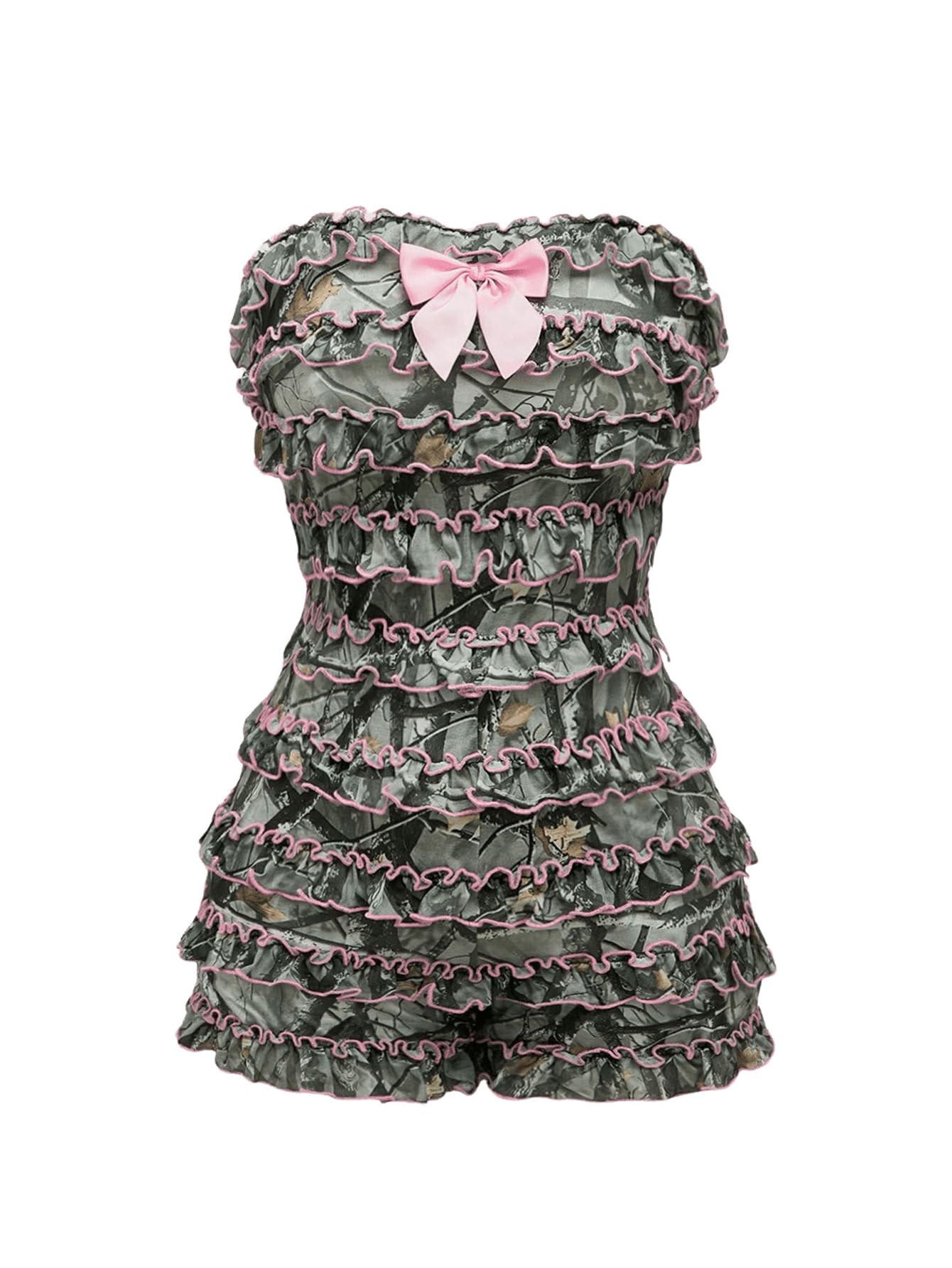 Women's Strapless Tube Jumpsuit with Ruffles, Punk, Gothic Style