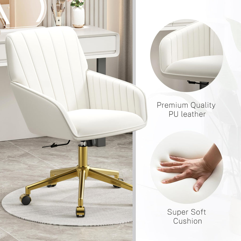 Velvet Modern Cute Chair with Back, Height Adjustable Upholstered Vanity Chair with Swivel Wheels