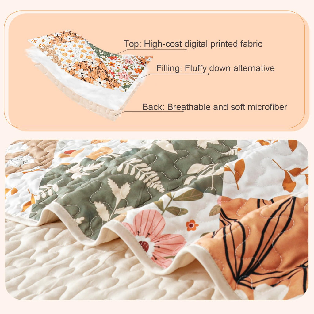 Reversible Patchwork Quilts Full Size, Lightweight Boho Printed Bedspreads Coverlets Quilt Bedding Set with 2 Pillow Shams