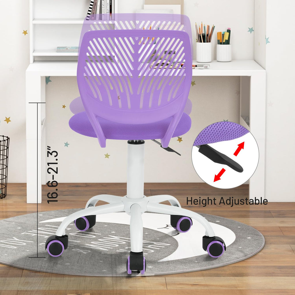 Study Desk Chair Armless Cute, Ergonomic Small Swivel Adjustable Rolling Lightweight Task Chair with Wheels and Mesh Padded Cushion