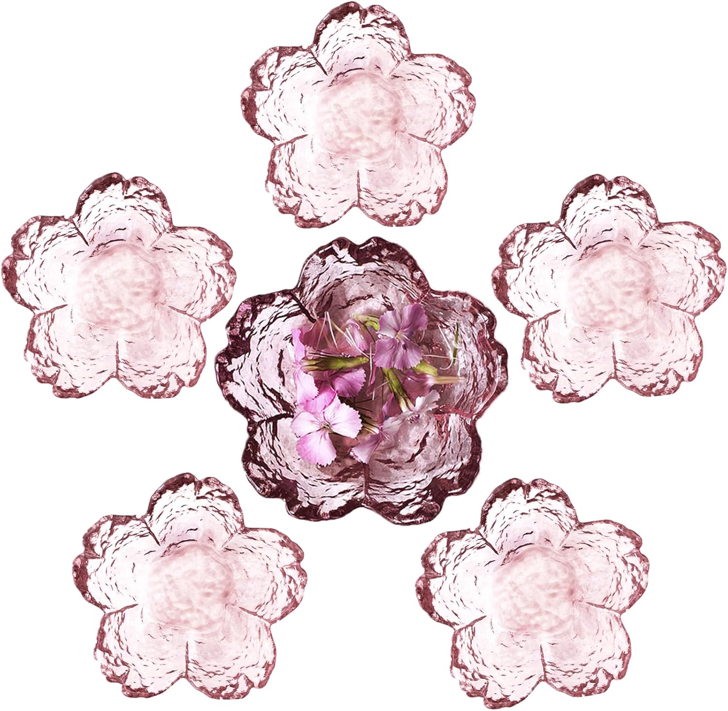 Mini Pink Sakura Dip Bowls,Crystal Glass Dessert Bowls, Appetizer Plates Salad Bowl 6 Pcs