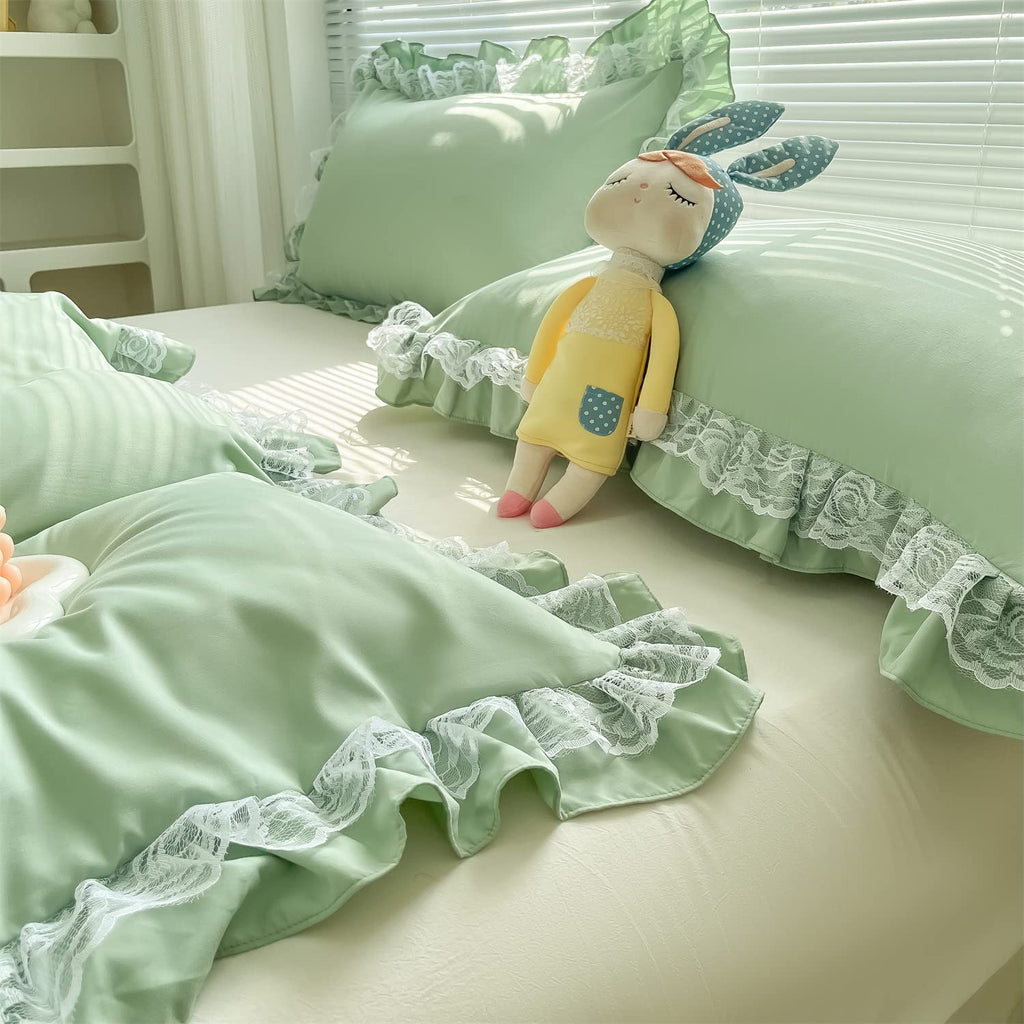 Chic Ruffle Lace Polyester Duvet Cover Set - Bedding-2 Piece Twin Duvet Cover with Zipper Closure - Ultra Soft and Light Weight