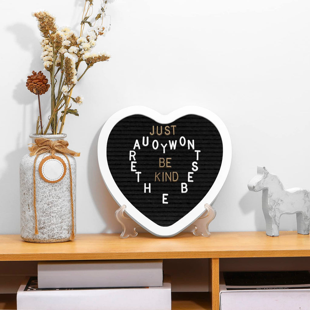 Heart-Shaped Felt Letter Board Message Sign, 10x10 inches Message Board with 465 Changeable Letters, Numbers and Cursive Words