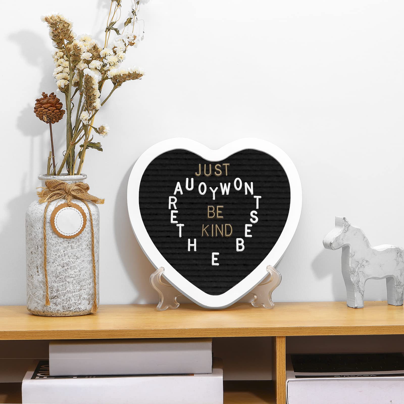 Heart-Shaped Felt Letter Board Message Sign, 10x10 inches Message Board with 465 Changeable Letters, Numbers and Cursive Words