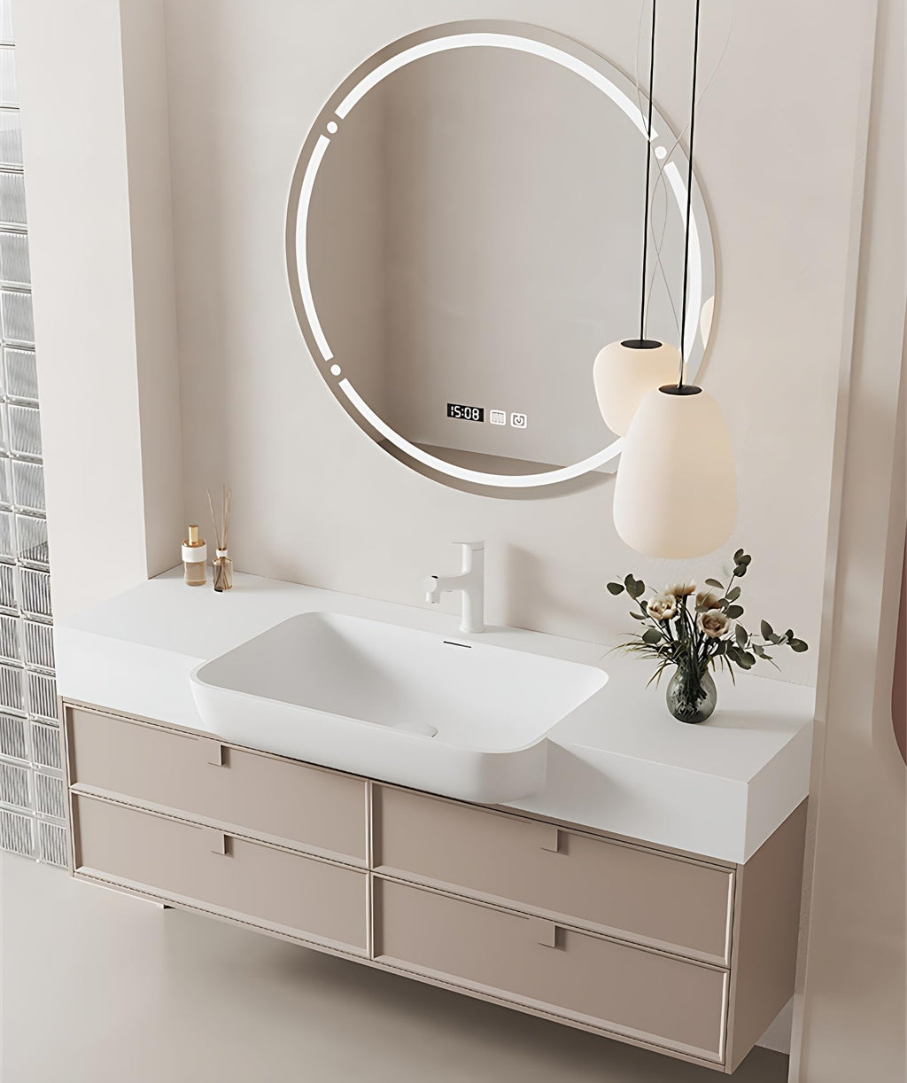 Elevated Bathroom Vanity with Sink & Smart Defogging Mirror, Floating Bathroom Vanity for Small Space, Solid Wood Material