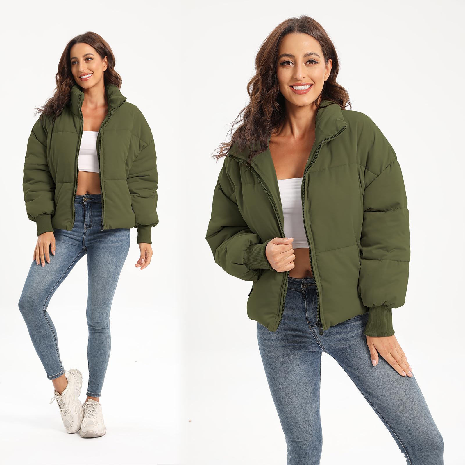 Women's Winter Baggy Zip Puffer jackets Short Down Jacket Coat