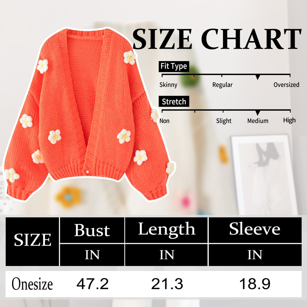 Women's Kawaii Strawberry Embroidered Cardigan Long Sleeve V Neck Chunky Knitted Cardigans
