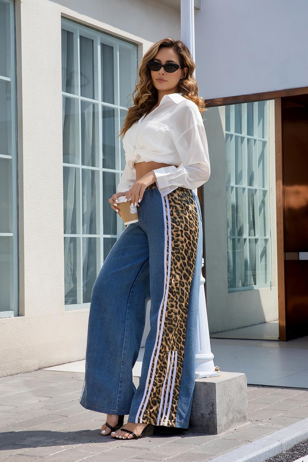 Womens High Waisted Jeans Cheetah Print Pants Wide Leg Jeans Leopard Pants Straight Leg Women Baggy Jeans Y2k