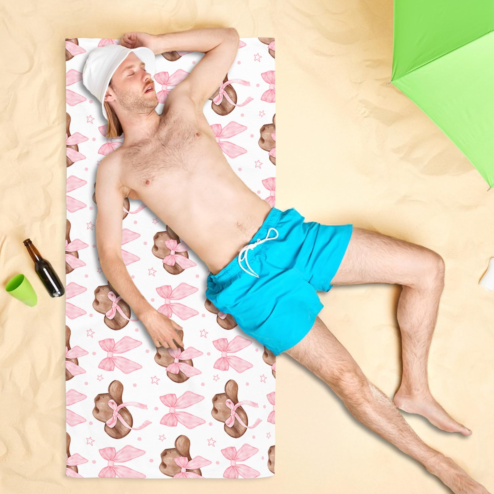 Coquette Girly Pink Bow Beach Towel - Microfiber Absorb Water Travel Towels 60x30 Inches for Bathroom Kitchen