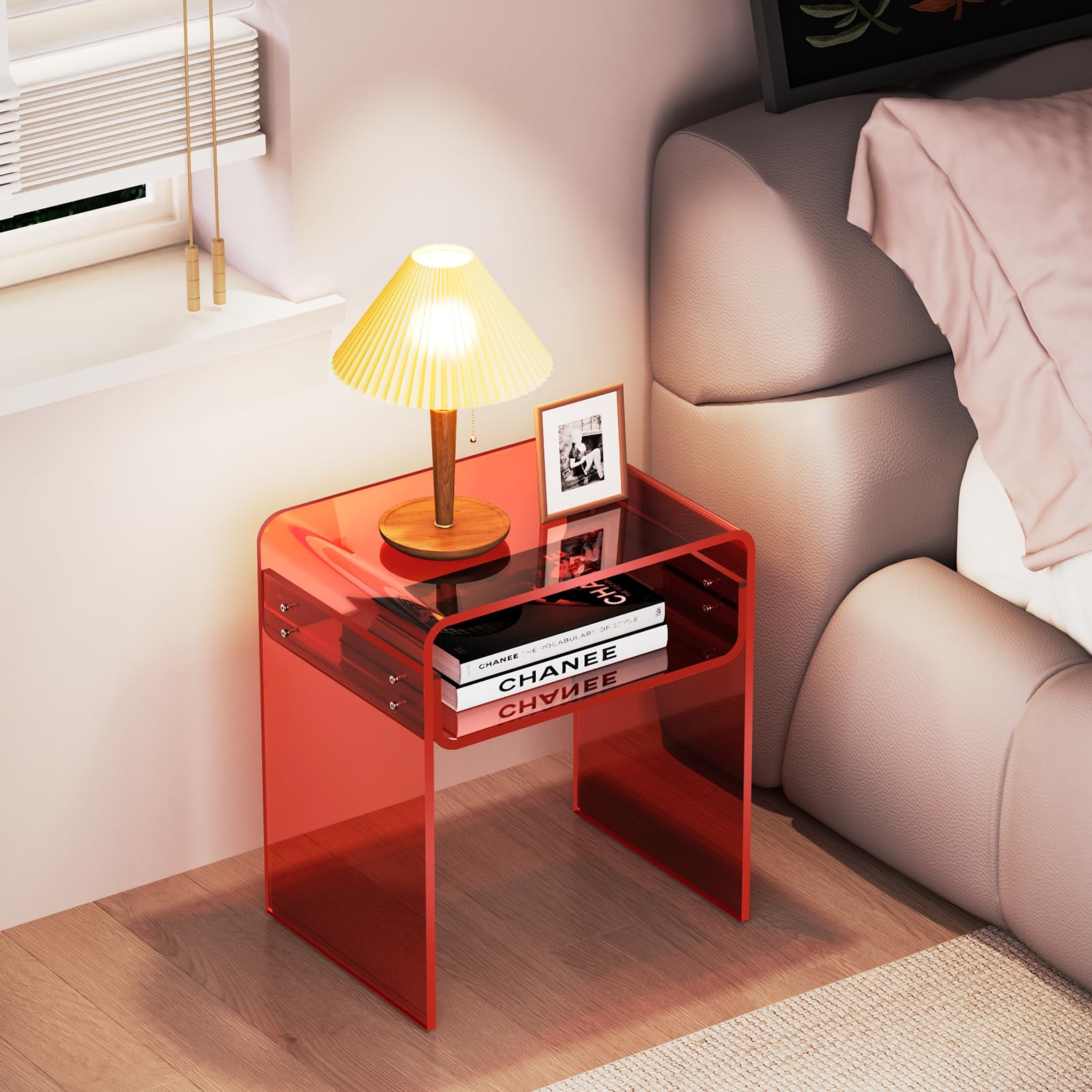 Clear Acrylic End Table 2-Tier Bedside nightstand