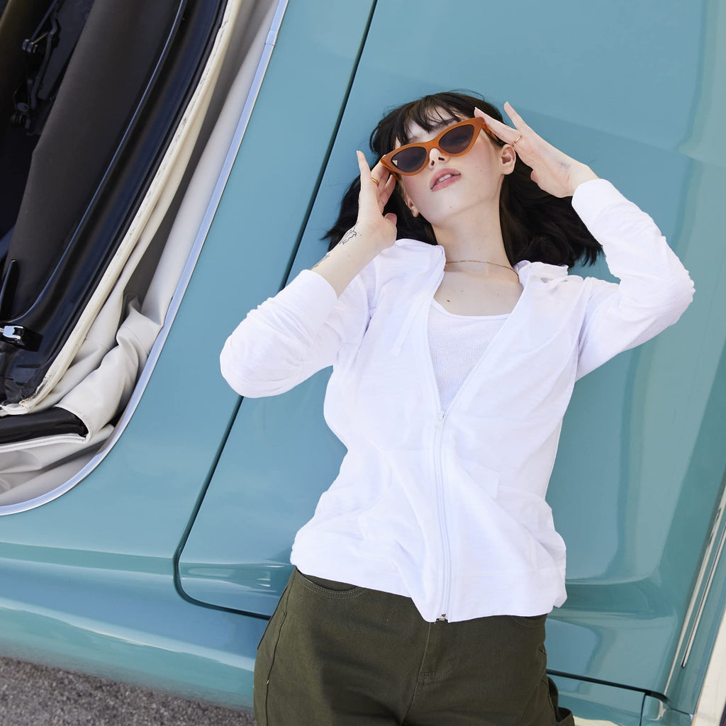 Women's Slub Knit Full-Zip Hoodie, Textured Cotton Zip-Up T-Shirt Hoodie