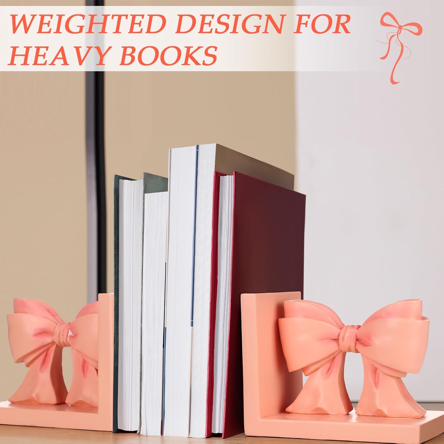 Pink Bow Bookends Coquette Home Decor Cute Sculpture Book Ends Resin - Bookends Shelves 2 Pcs