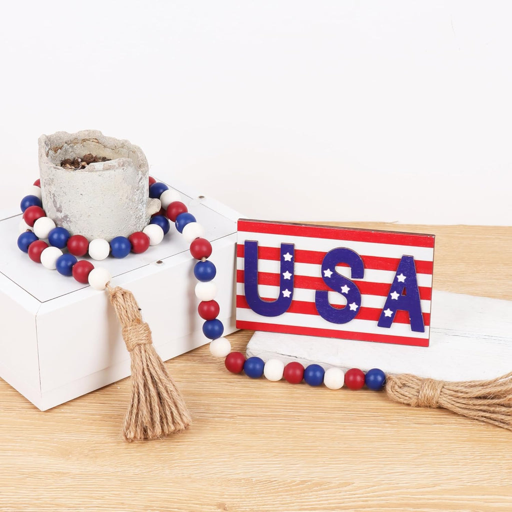 Wood Bead Garland,39in Farmhouse Beads with Tassels Boho Beads for Tiered Tray Decorative Beads Home Decor