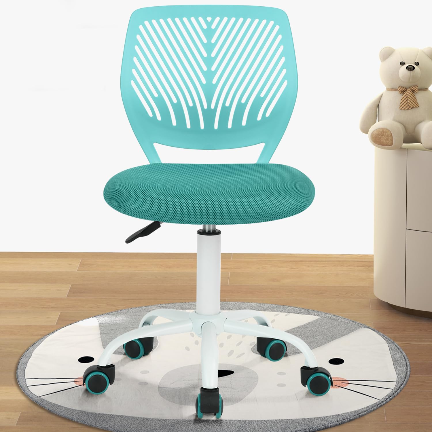 Study Desk Chair Armless Cute, Ergonomic Small Swivel Adjustable Rolling Lightweight Task Chair with Wheels and Mesh Padded Cushion