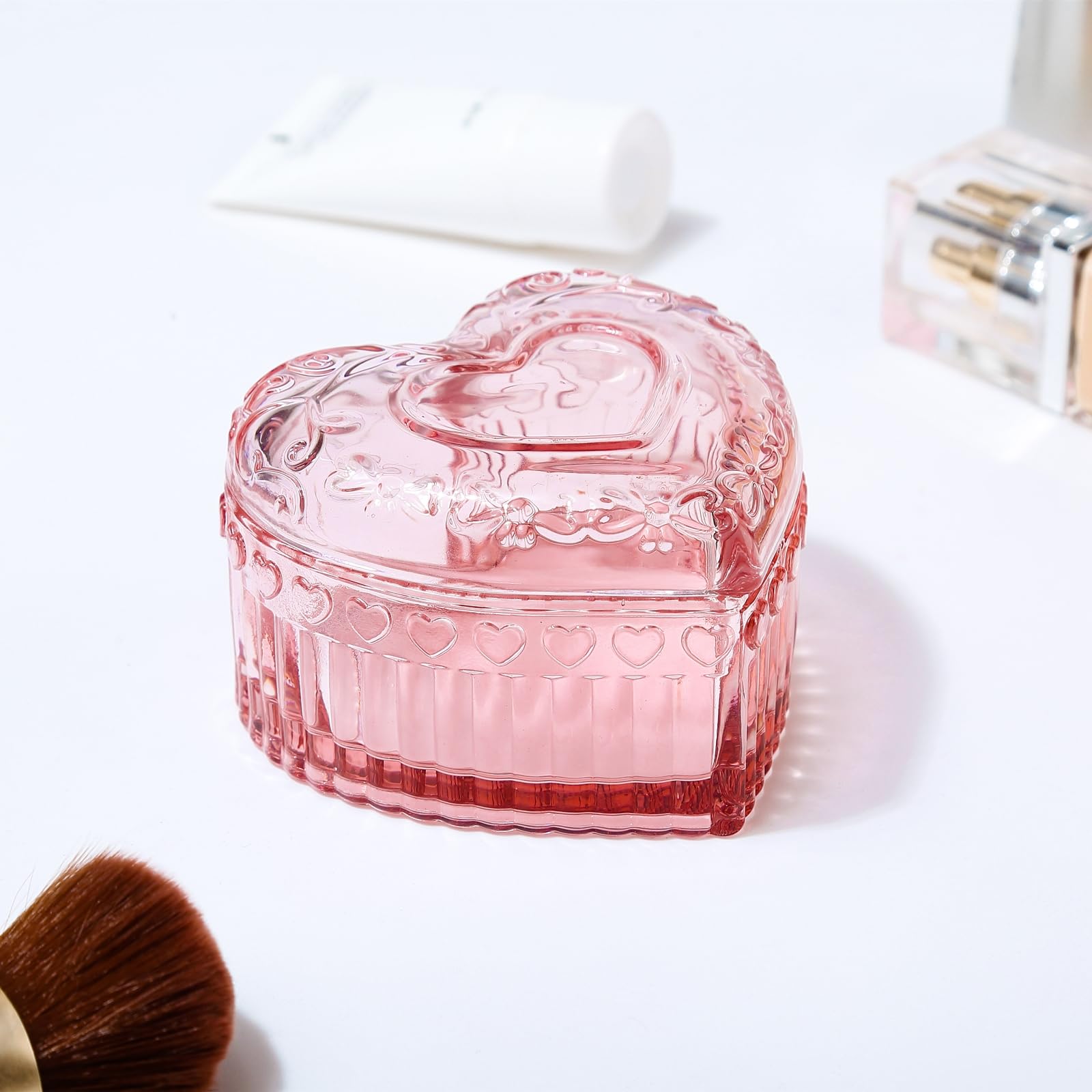 Vintage Glass Jewelry Box - Heart Shaped Display Box