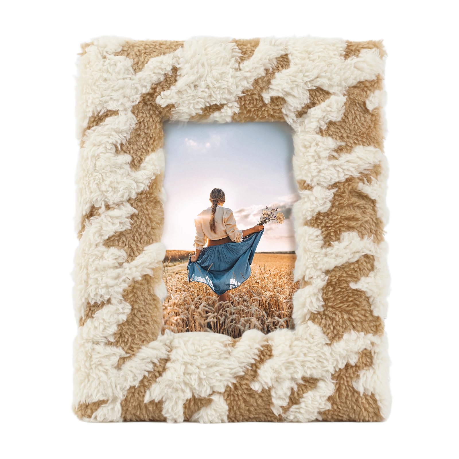 Watercolor-style Fluffy Decorative Picture Frame with Stand and Real Glass for Home Living Room Bedroom Decor