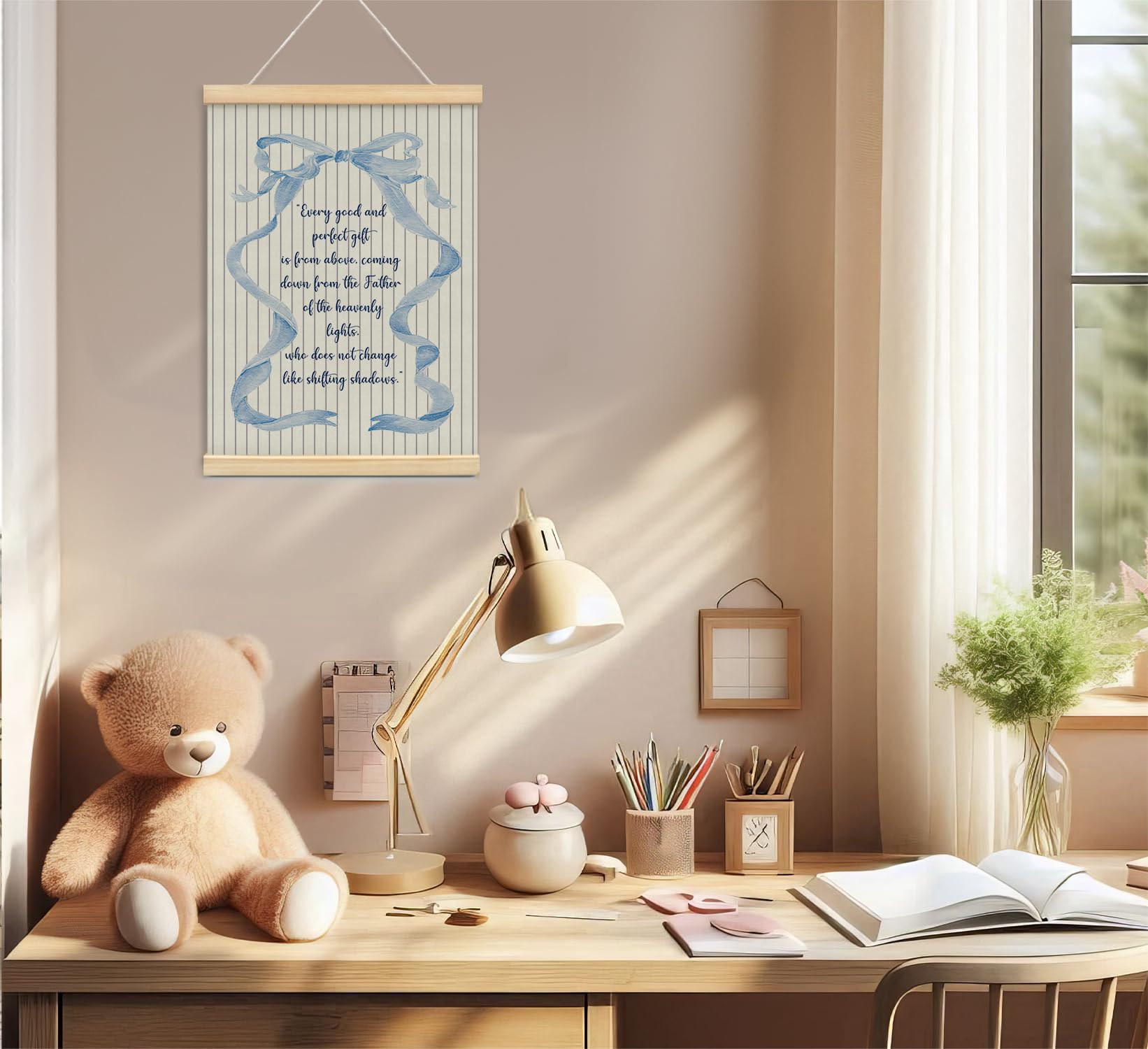 Trendy Bows Pink Coquette Scripture Wall Art Poster Hanger Frame, Christian Bible Verses Posters Wall Art Decor