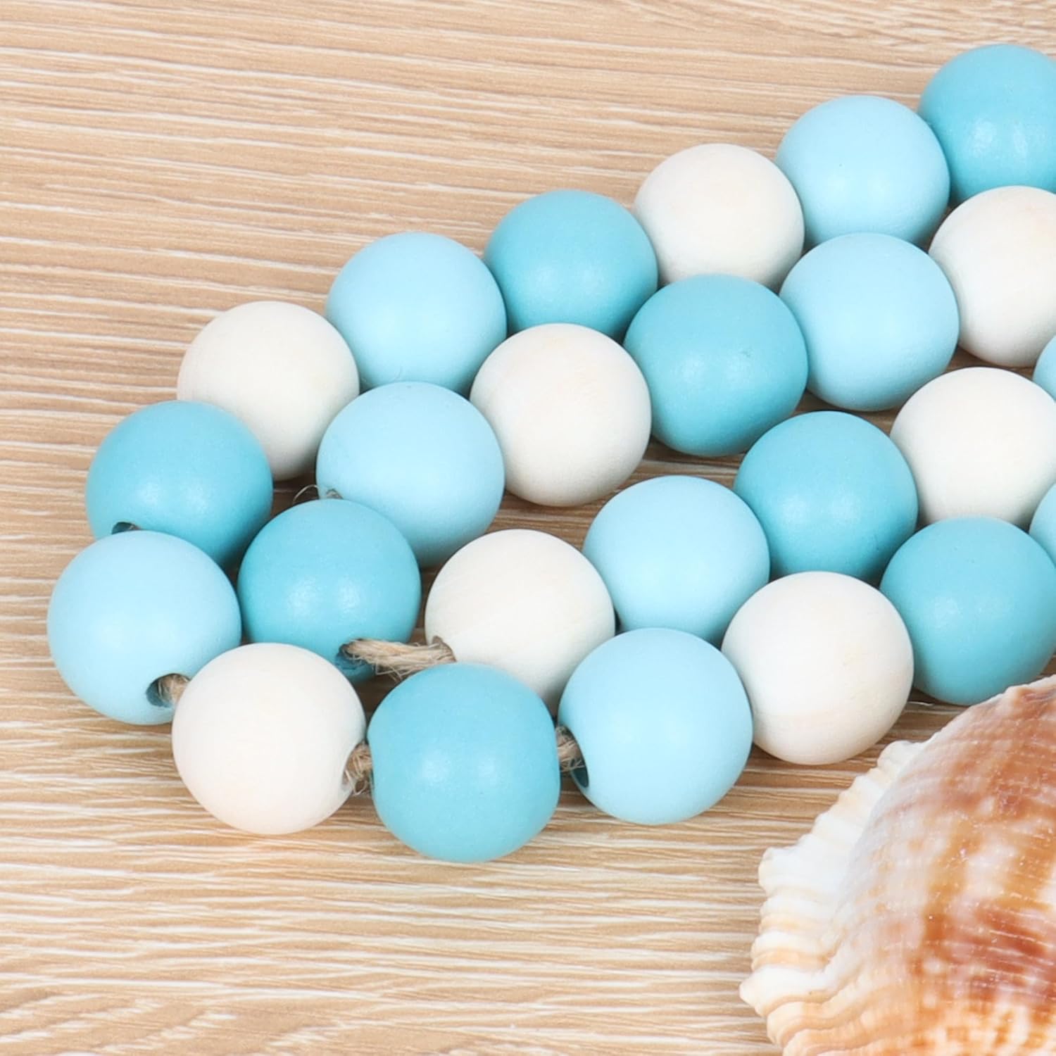 Wood Bead Garland,39in Farmhouse Beads with Tassels Boho Beads for Tiered Tray Decorative Beads Home Decor