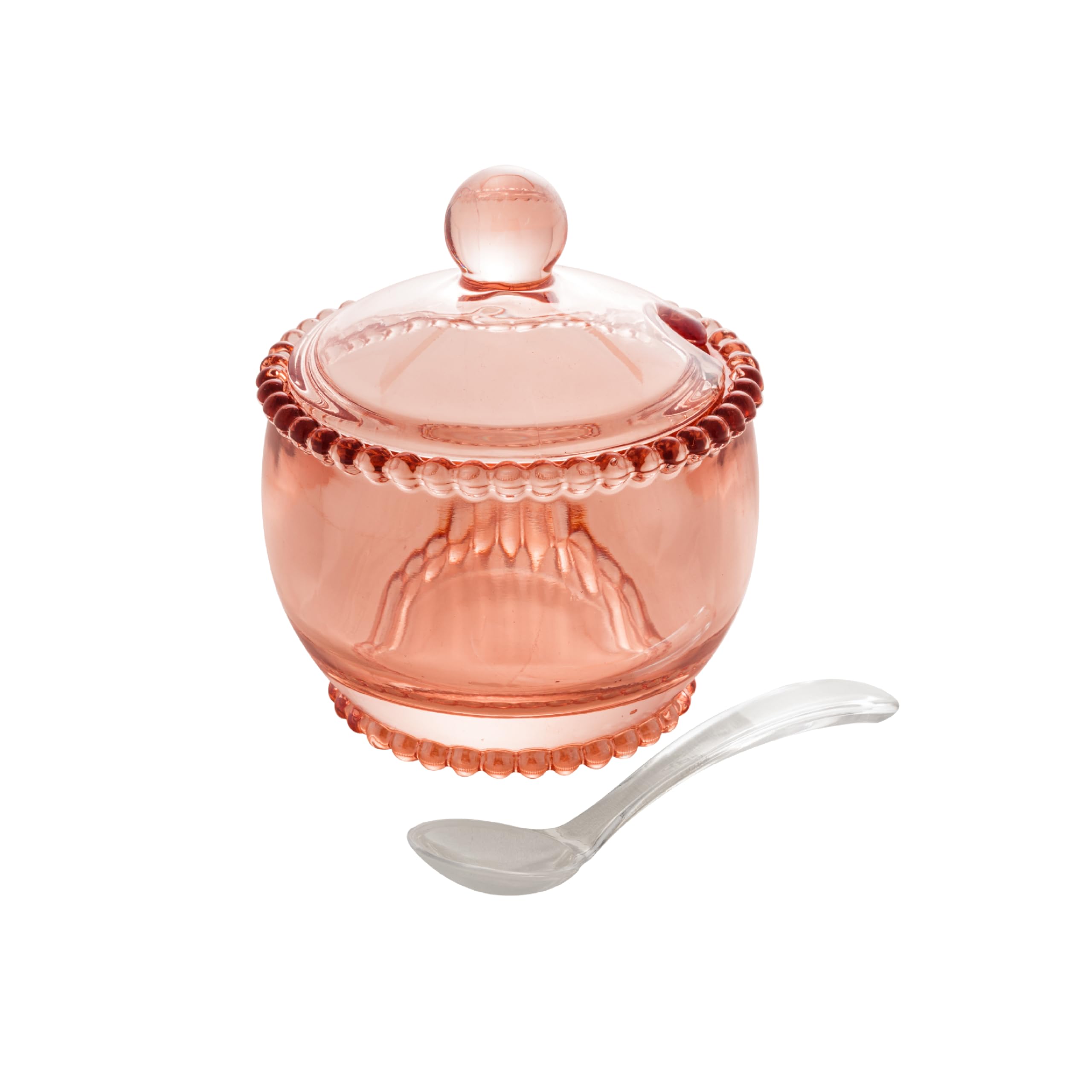 Pearl Crystal Beaded Sugar Bowl with Lid and Spoon