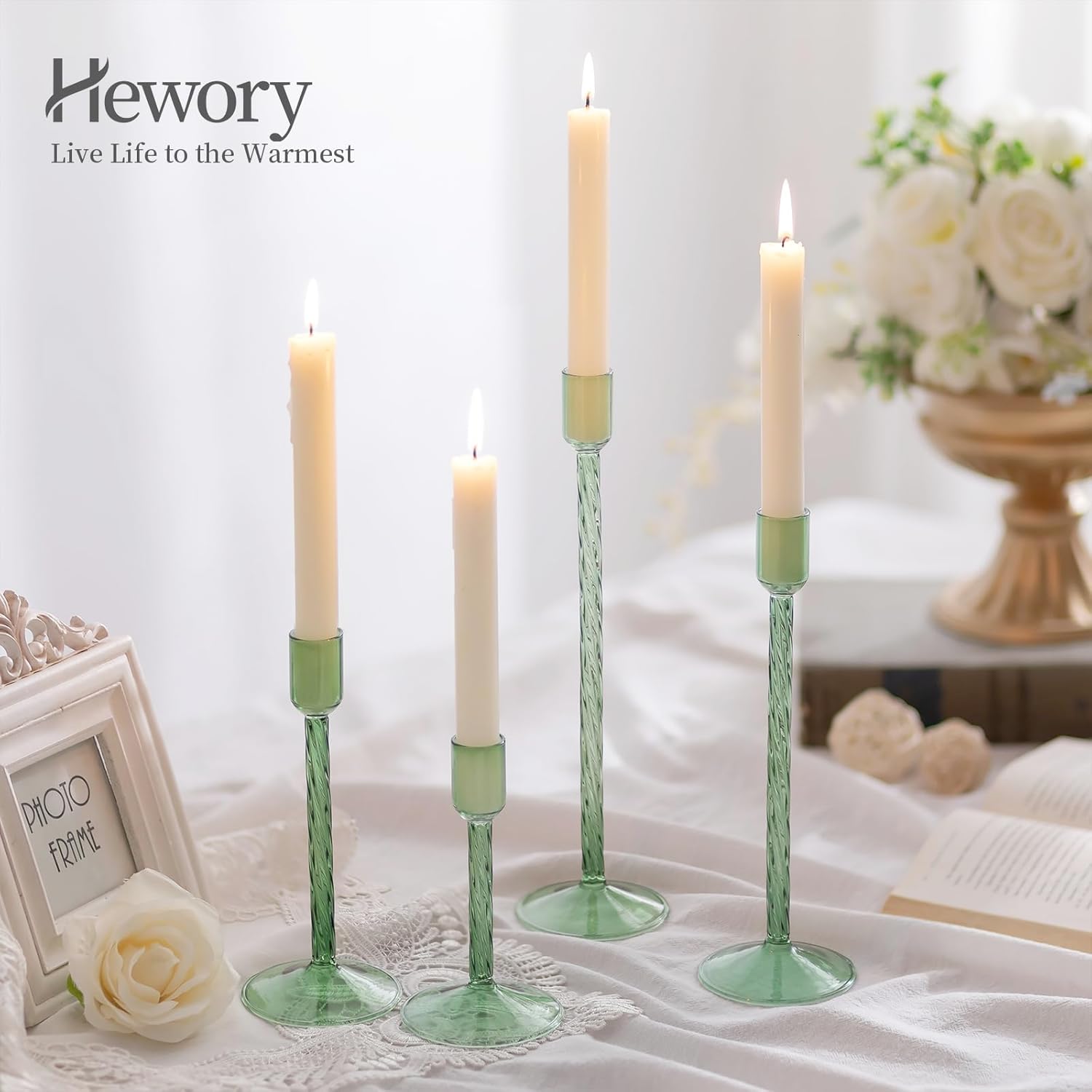 Glass Taper Candle Holders: 4 Pcs Pink Vintage Candlestick Holders Tall Candle Sticks Holder Decor