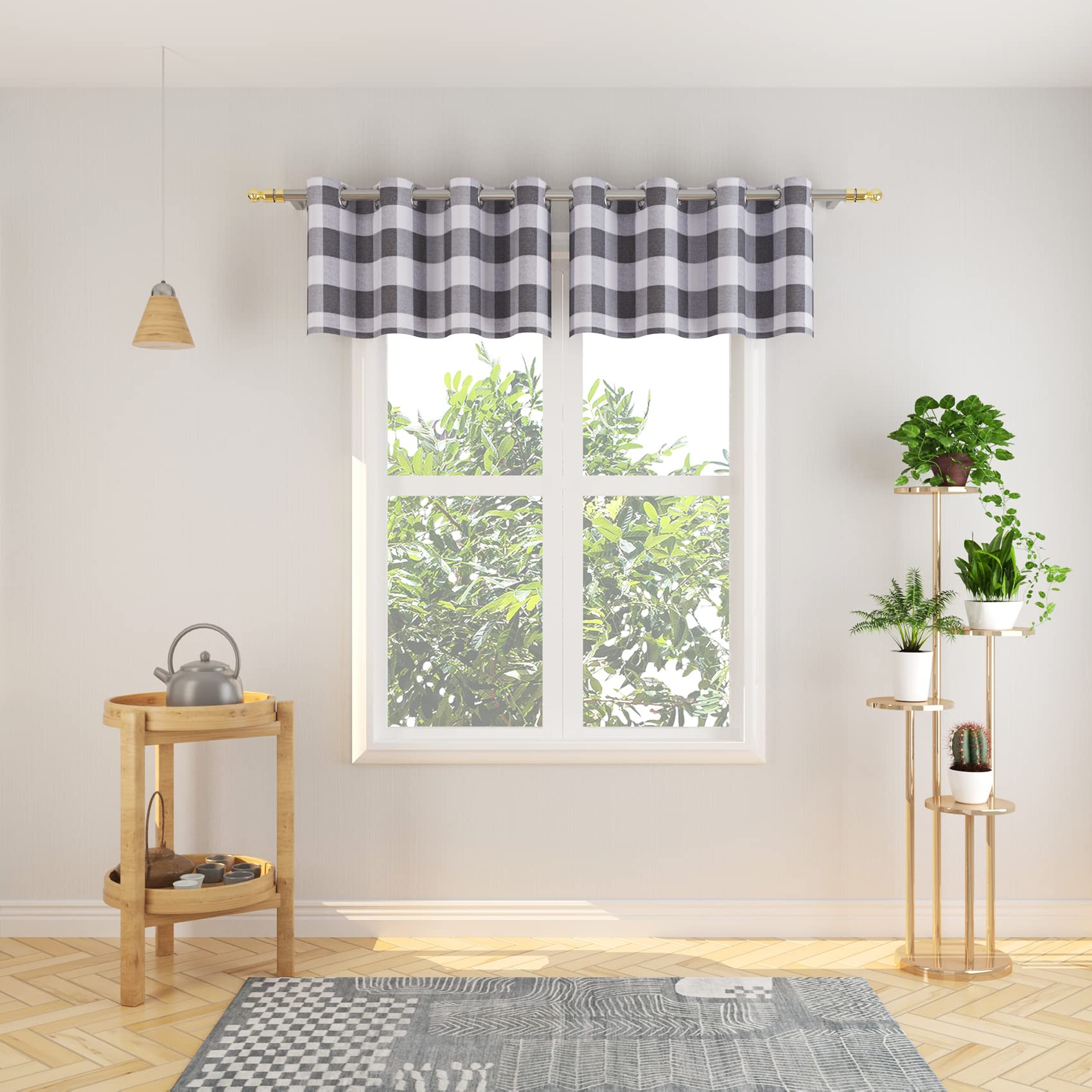 Tier Curtains Check Gingham Plaid Window Curtain Panels Bathroom Grommet Top Window Treatment 2 Panels