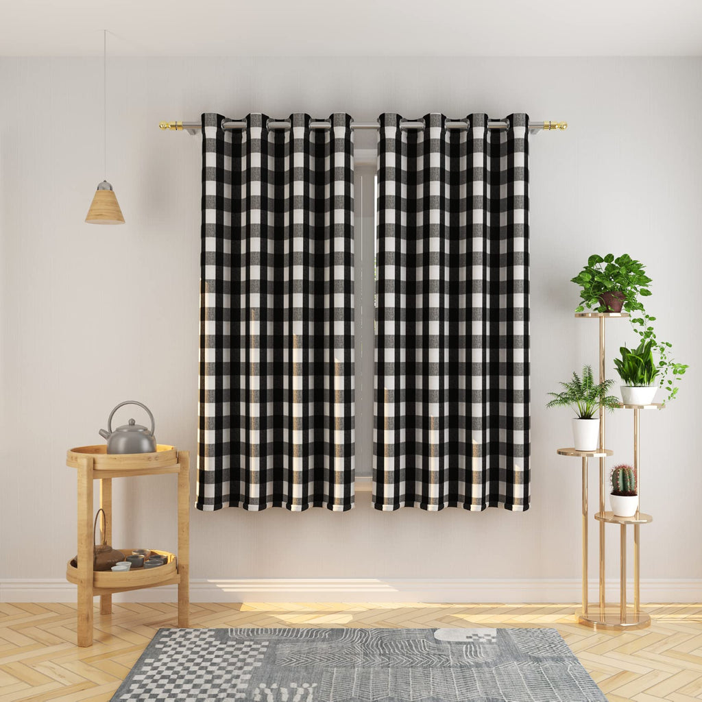 Tier Curtains Check Gingham Plaid Window Curtain Panels Bathroom Grommet Top Window Treatment 2 Panels