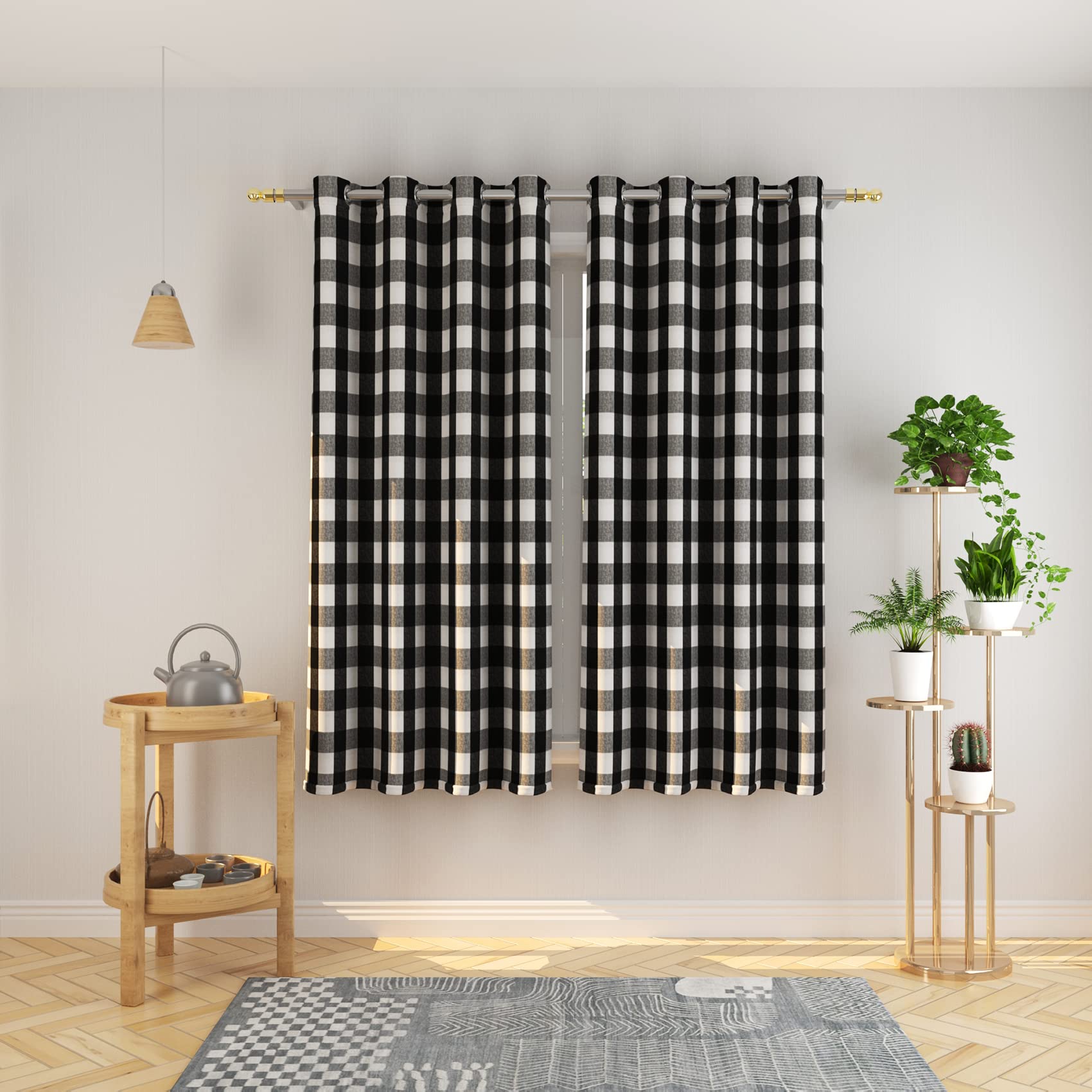Tier Curtains Check Gingham Plaid Window Curtain Panels Bathroom Grommet Top Window Treatment 2 Panels