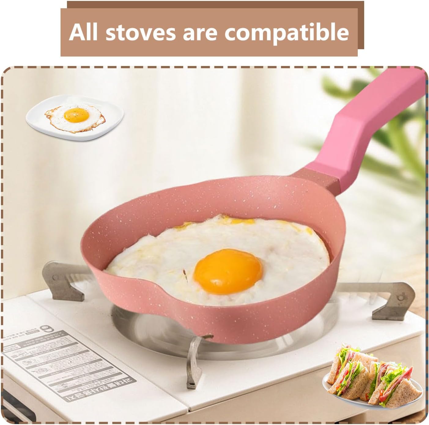 Pink Mini Nonstick Small Frying Pan with Unique Heart-shaped with Granite Coating, Multi-functional Frying Pan for Cooking