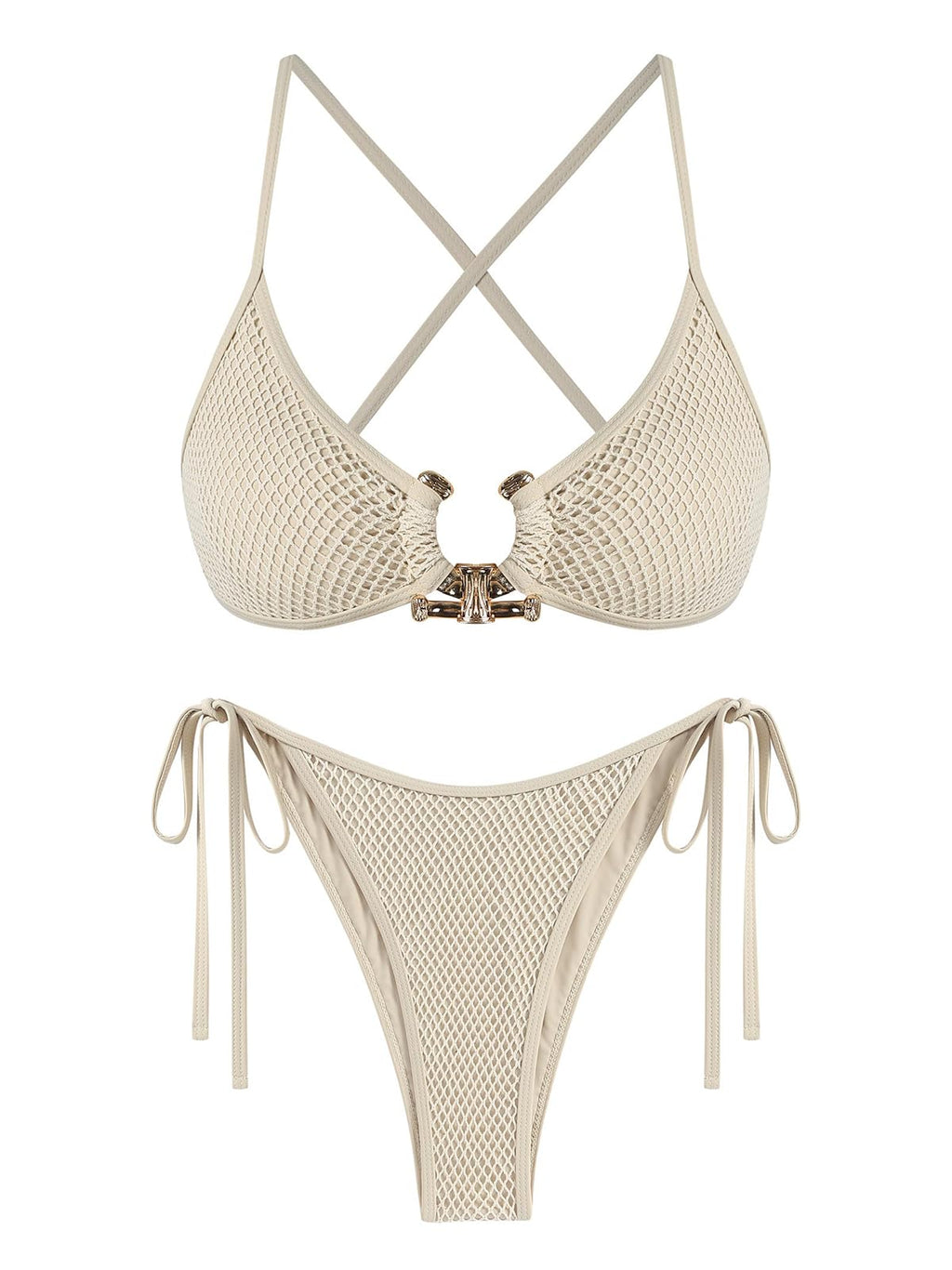 M Women's Cutout Bikini Criss Cross Textured Metal High Leg Bikini Sets Cheeky Bikini Two Piece Swimsuit