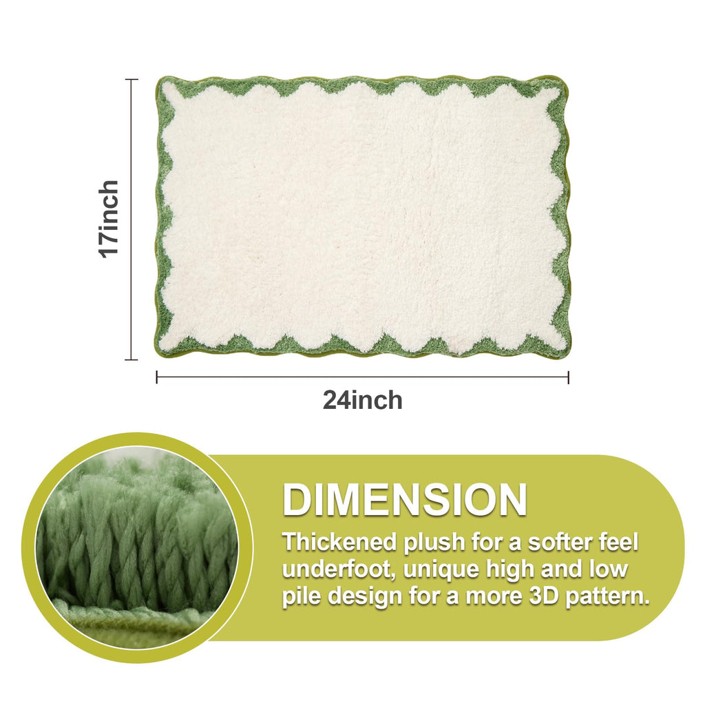 Cute Scalloped Bath Mat, Fun Plush Microfiber Scallop Bathroom Rugs Non Slip Washable Quick Dry Absorbent