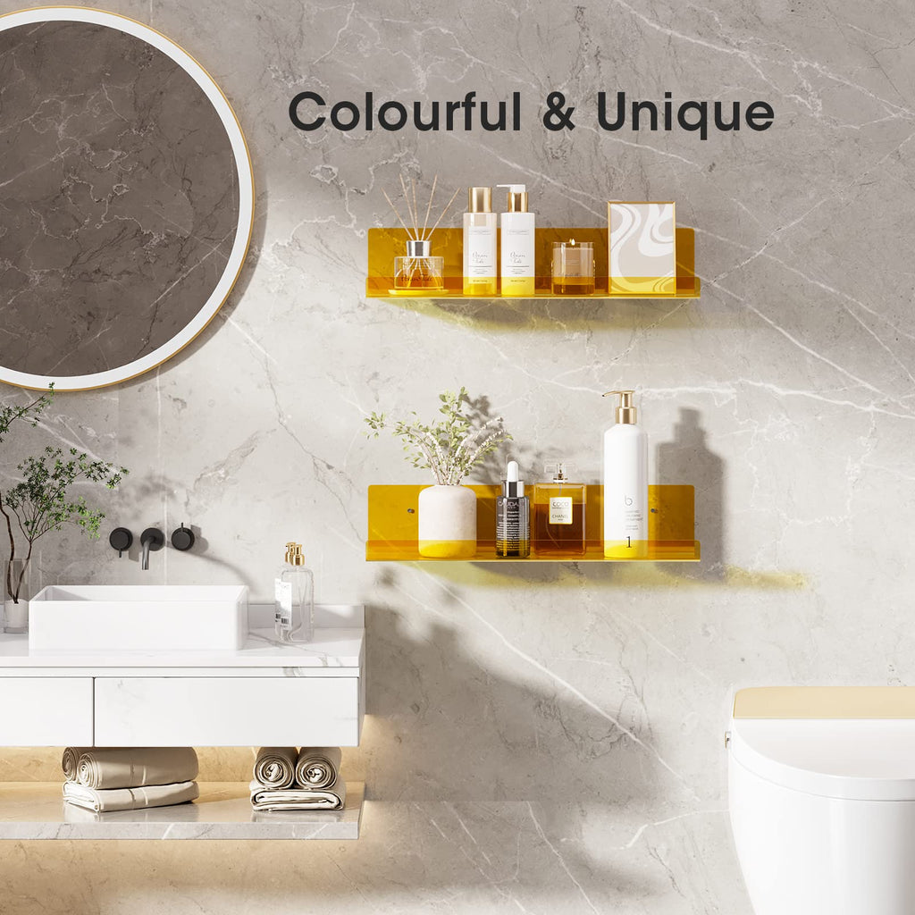 Floating Acrylic Shelves, 2 Pack Kids Floating Bookshelf Wall Mounted Display Shelf for Books