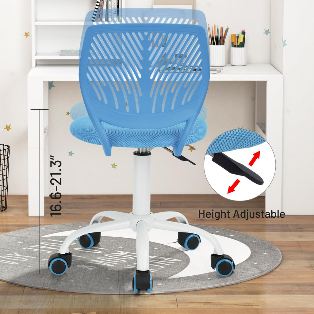 Study Desk Chair Armless Cute, Ergonomic Small Swivel Adjustable Rolling Lightweight Task Chair with Wheels and Mesh Padded Cushion