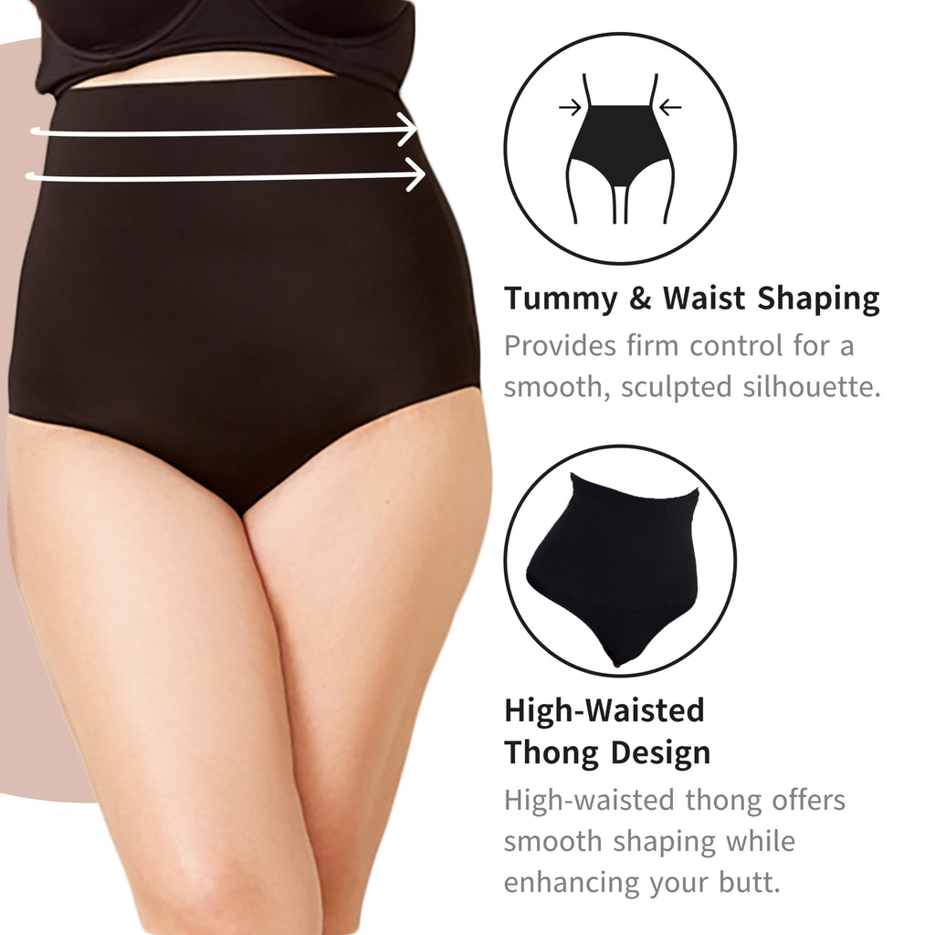 Women's High Waisted Thong Tummy Control Shapewear - Invisible, Seamless Underwear for Women, Plus Size and Sculpting
