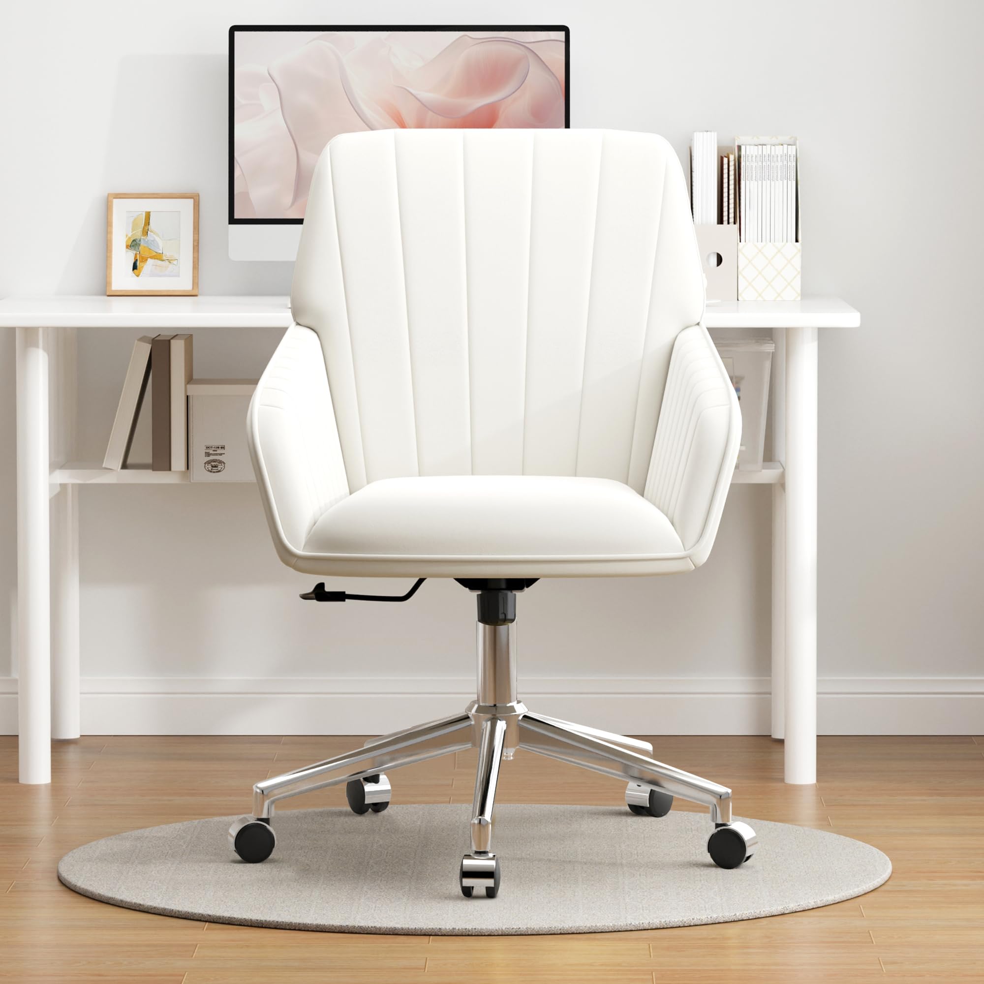 Velvet Modern Cute Chair with Back, Height Adjustable Upholstered Vanity Chair with Swivel Wheels