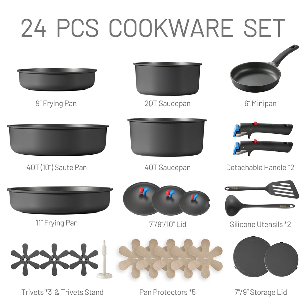 Pots and Pans Set Non Stick, Nonstick Cookware Set, Oven/Dishwasher/Fridge Safe Pots and Pans, RV Safe Cookware, 23pcs Gift Set Detachable Handle