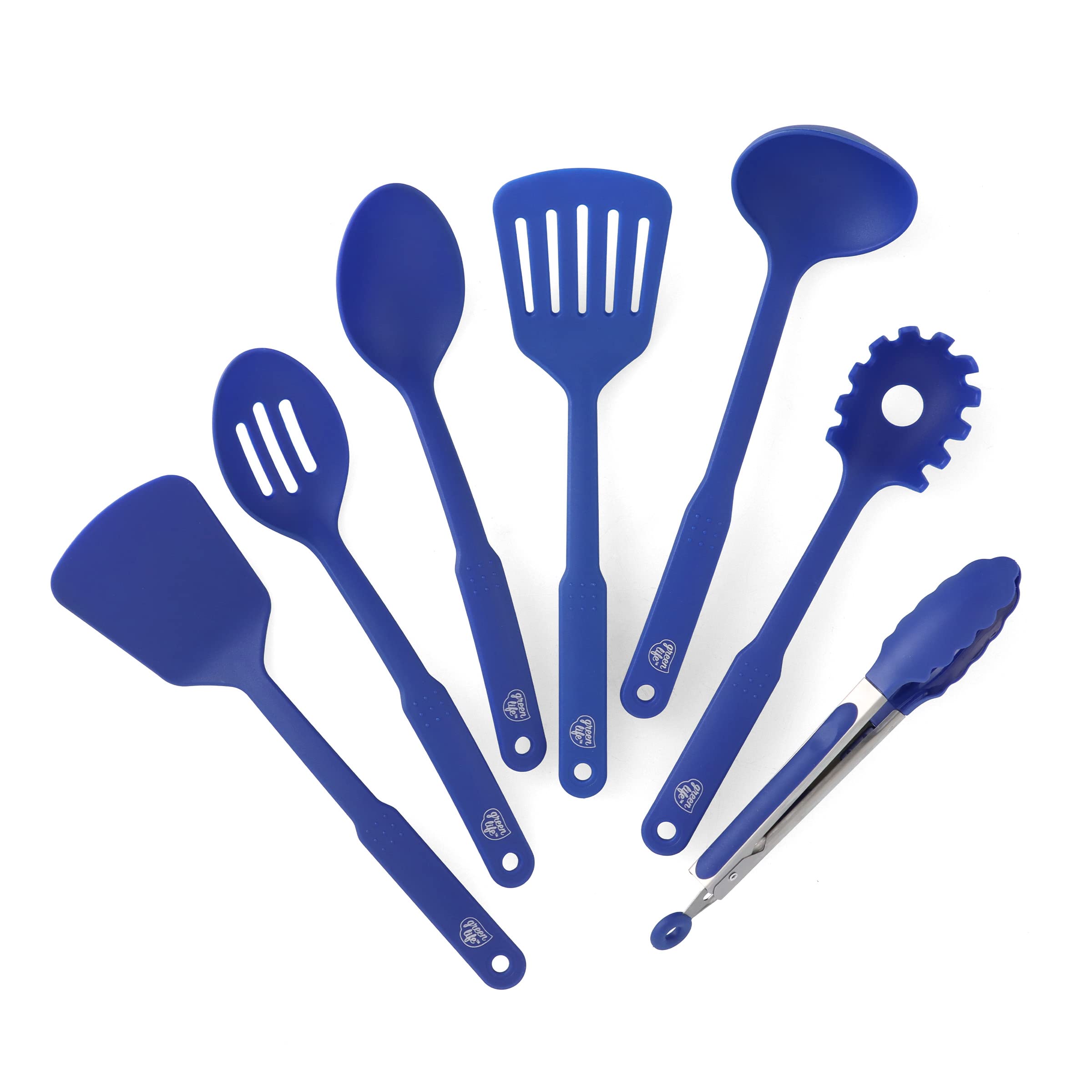 Cooking Tools and Utensils, 7 Piece Nylon Set including Spatulas Turner Spoons and Tongs, Dishwasher Safe