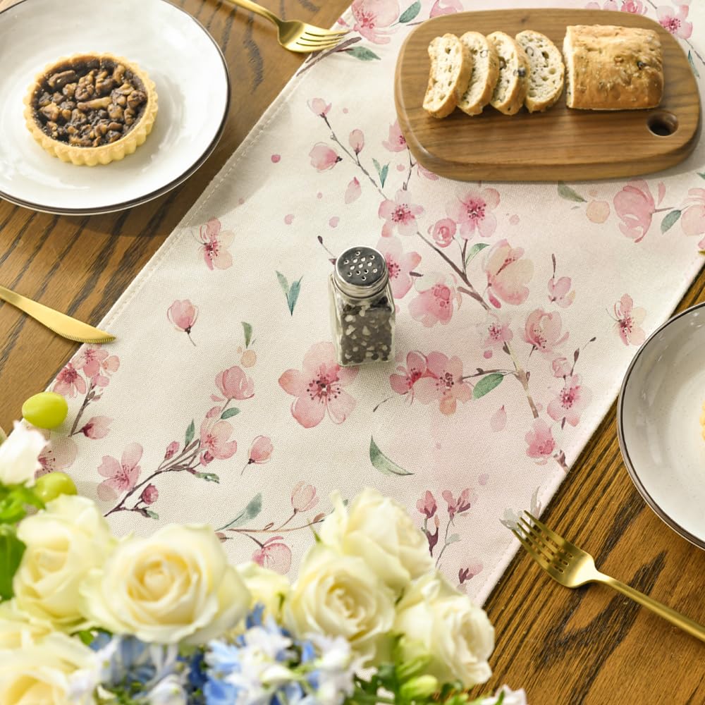 Floral Cherry Blossoms Branches Summer Table Runner