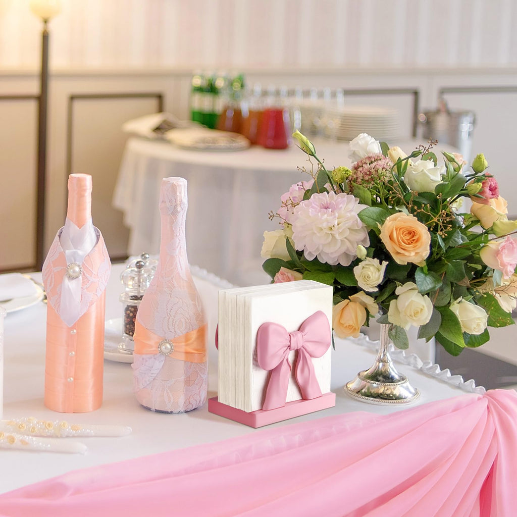Pink Bow Napkin Holder Cute Kitchen Napkin Holder for Table Standing Paper Storage